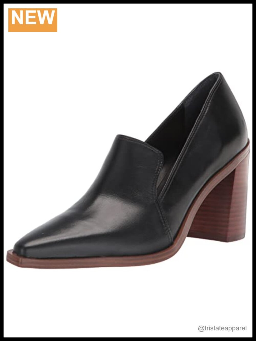 Leather Pointed Toe Stacked Block Heel Pump Slip On Dress Shoe